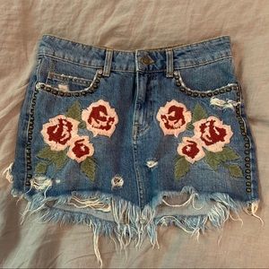 Free People Embroidered Denim Skirt